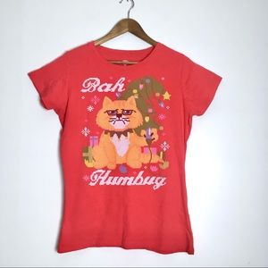 Cat Christmas Tree Holiday Bah Humbug T-shirt Sz L